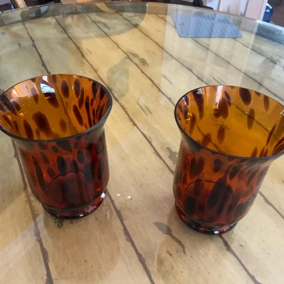 Source Unknown Tortoiseshell Glass vases or candleholders 7 inches tall pair - Picture 2 of 10